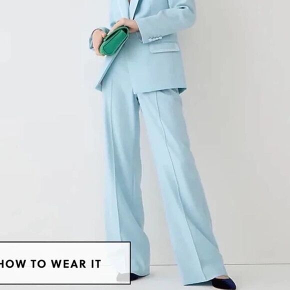 J. Crew Collection Full-length wide-leg tuxedo pant in Italian wool Sz 12 blue - Picture 1 of 11